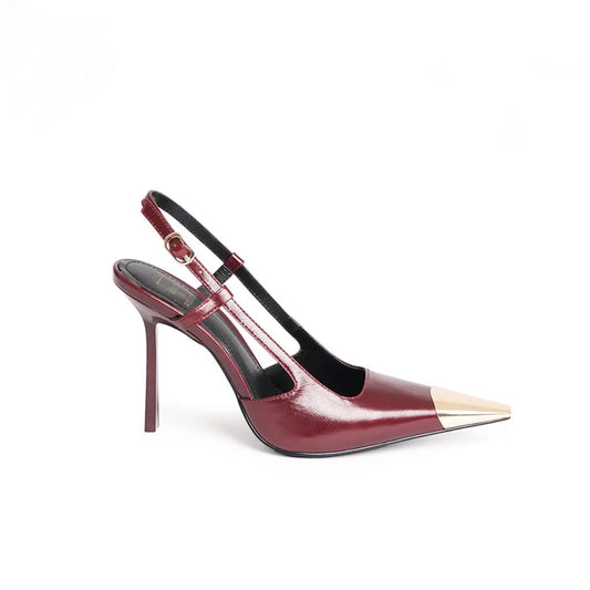 Scarpin Slingback Bordeaux com Ponteira Dourada