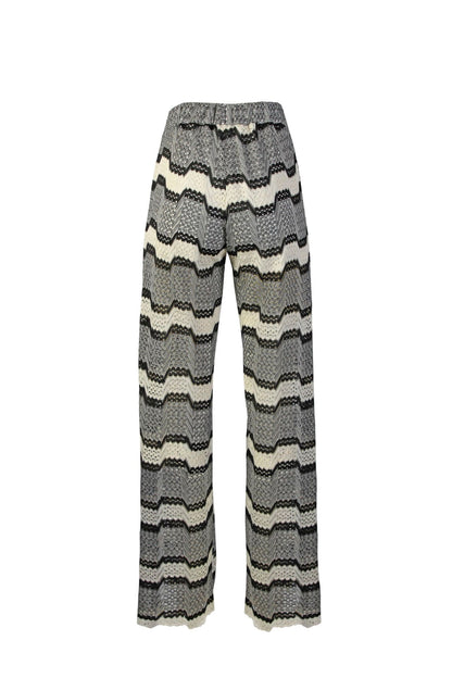 Calça Larga em Malha Perfurada Multicolor