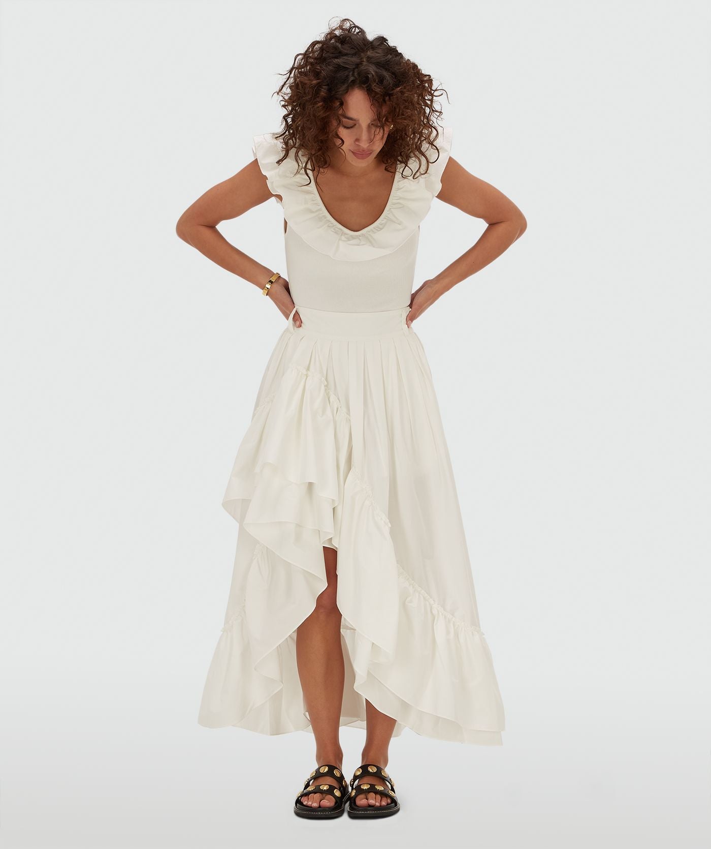 Saia maxi de cintura alta TARRANT - branco-creme