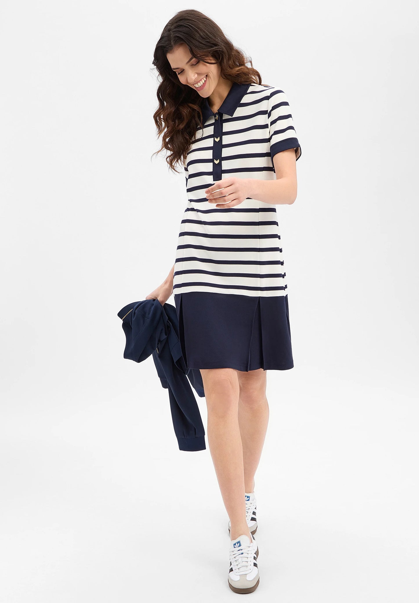 Vestido Manga Curat Riscas Azul e Branco