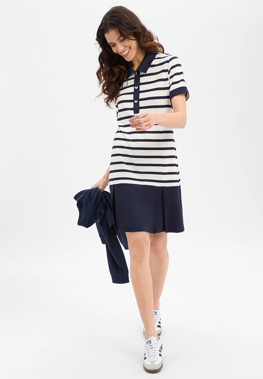 Vestido Manga Curat Riscas Azul e Branco
