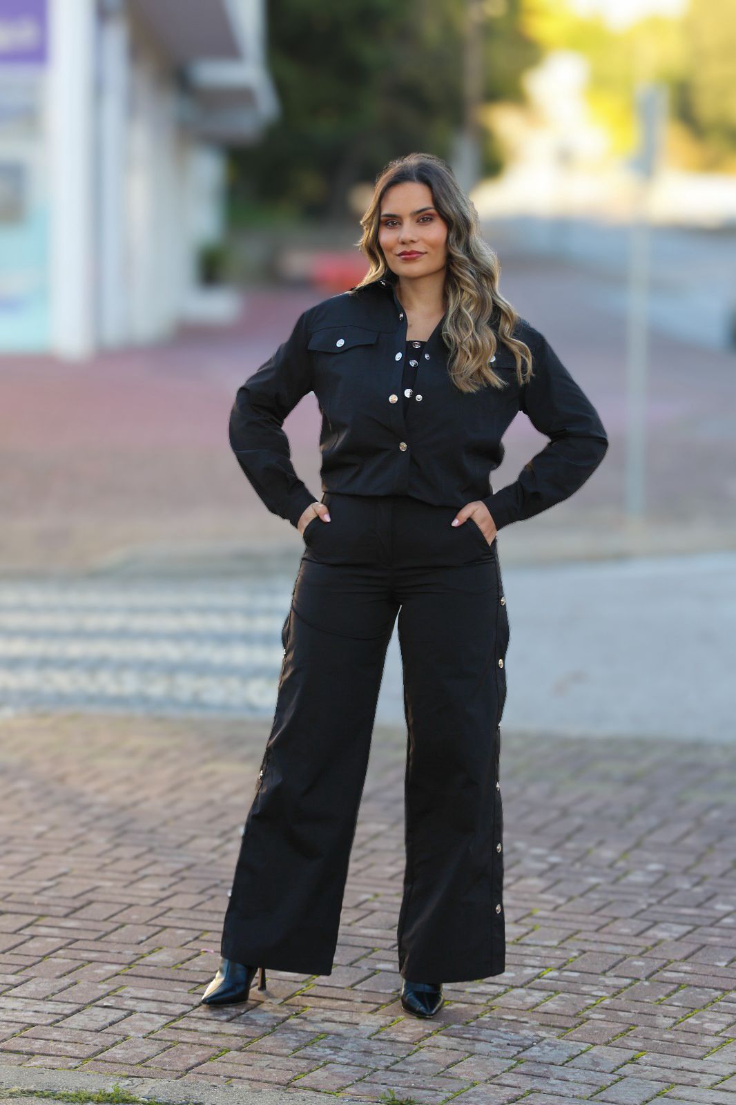 ✨ Conjunto Black Button — Camisa + Top + Calça