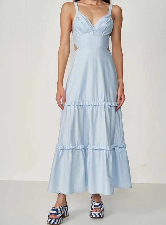 Vestido Longo Com Recortes Acinturados