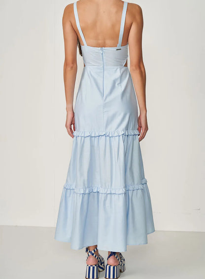 Vestido Longo Com Recortes Acinturados