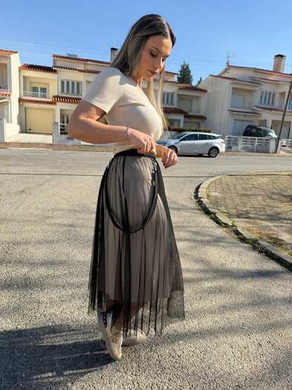 Saia Tule Midi com Cinto