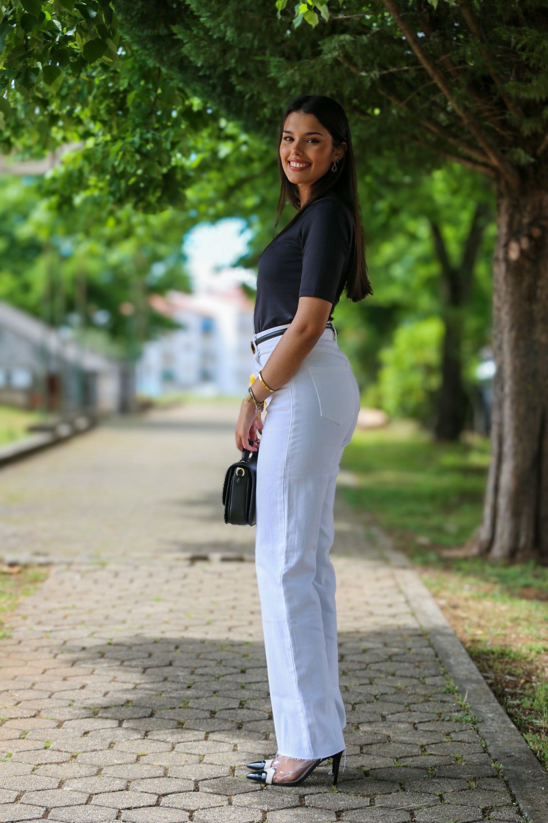 Calças de Ganga de Cintura Subida