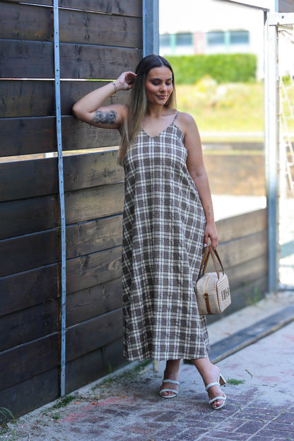 Vestido Midi Xadrez Castanho