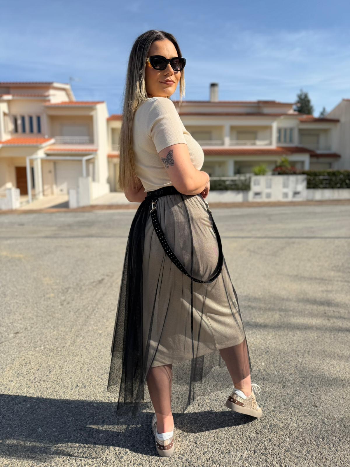 Saia Tule Midi com Cinto
