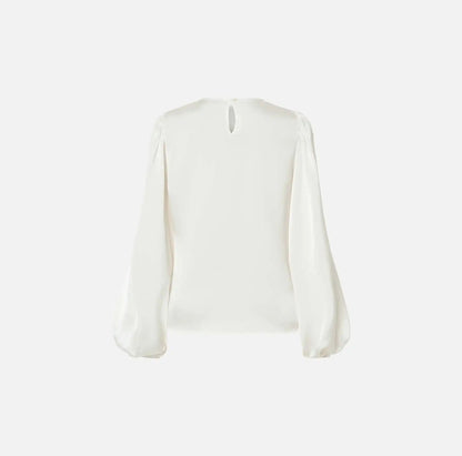 Blusa Branca de Manga Comprida em Cetim