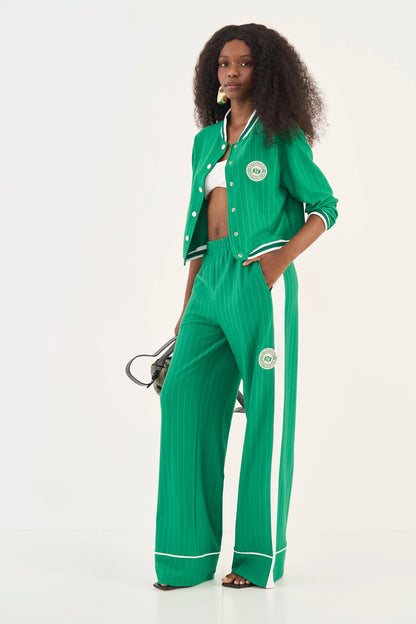 Calça Listrada Wide Leg Jade