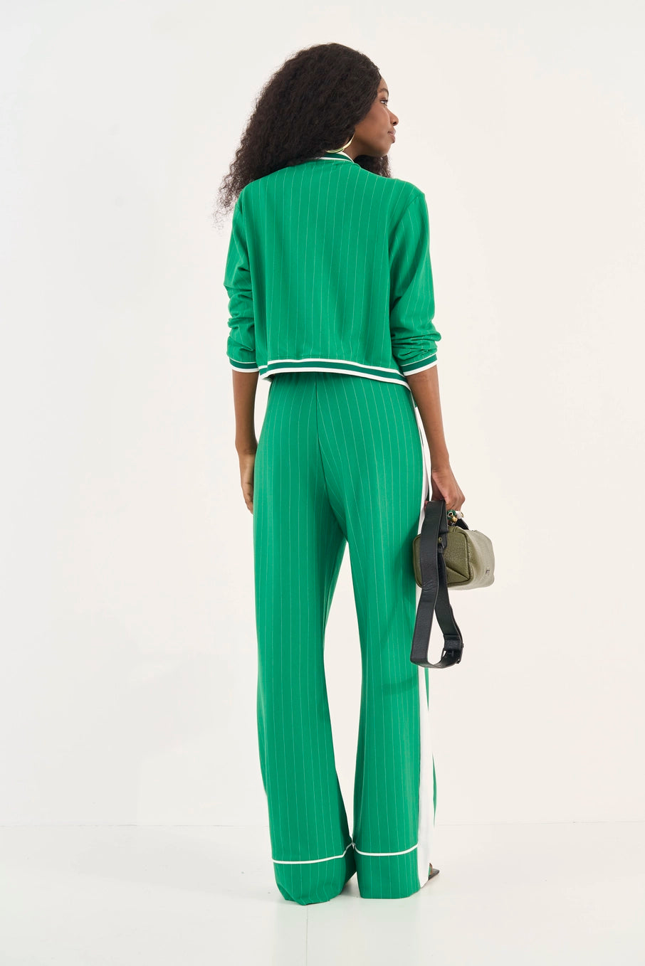 Calça Listrada Wide Leg Jade