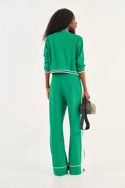 Calça Listrada Wide Leg Jade