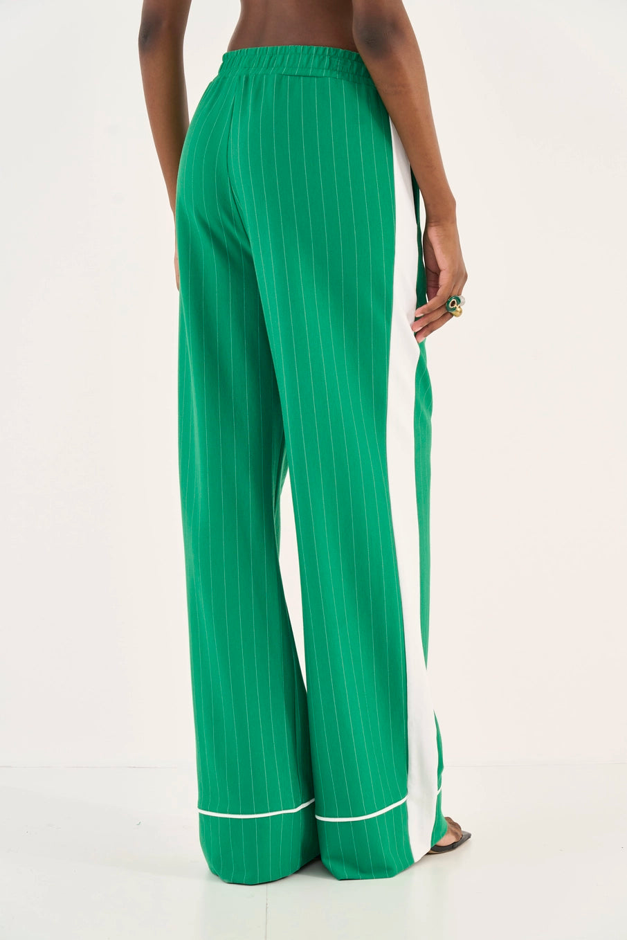 Calça Listrada Wide Leg Jade