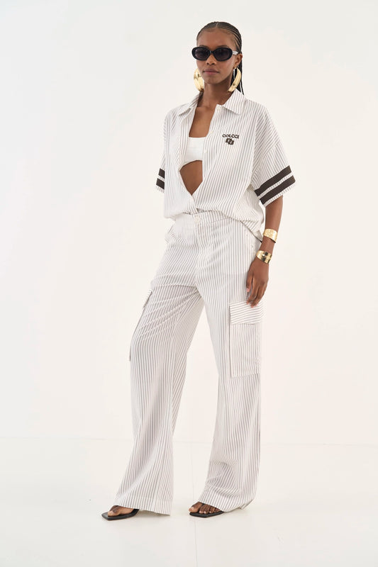 Calça Joana Listrada Wide Leg
