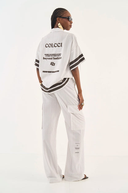Calça Joana Listrada Wide Leg
