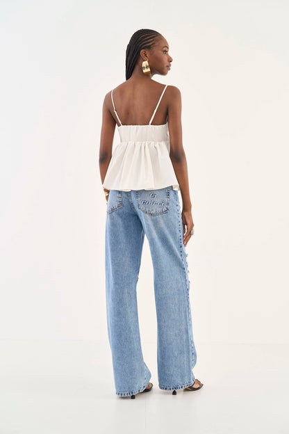 Calça Jeans Wide Leg Destroyed