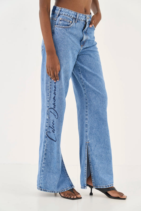 Calça Jeans Juliette Wide Leg Com Bordado