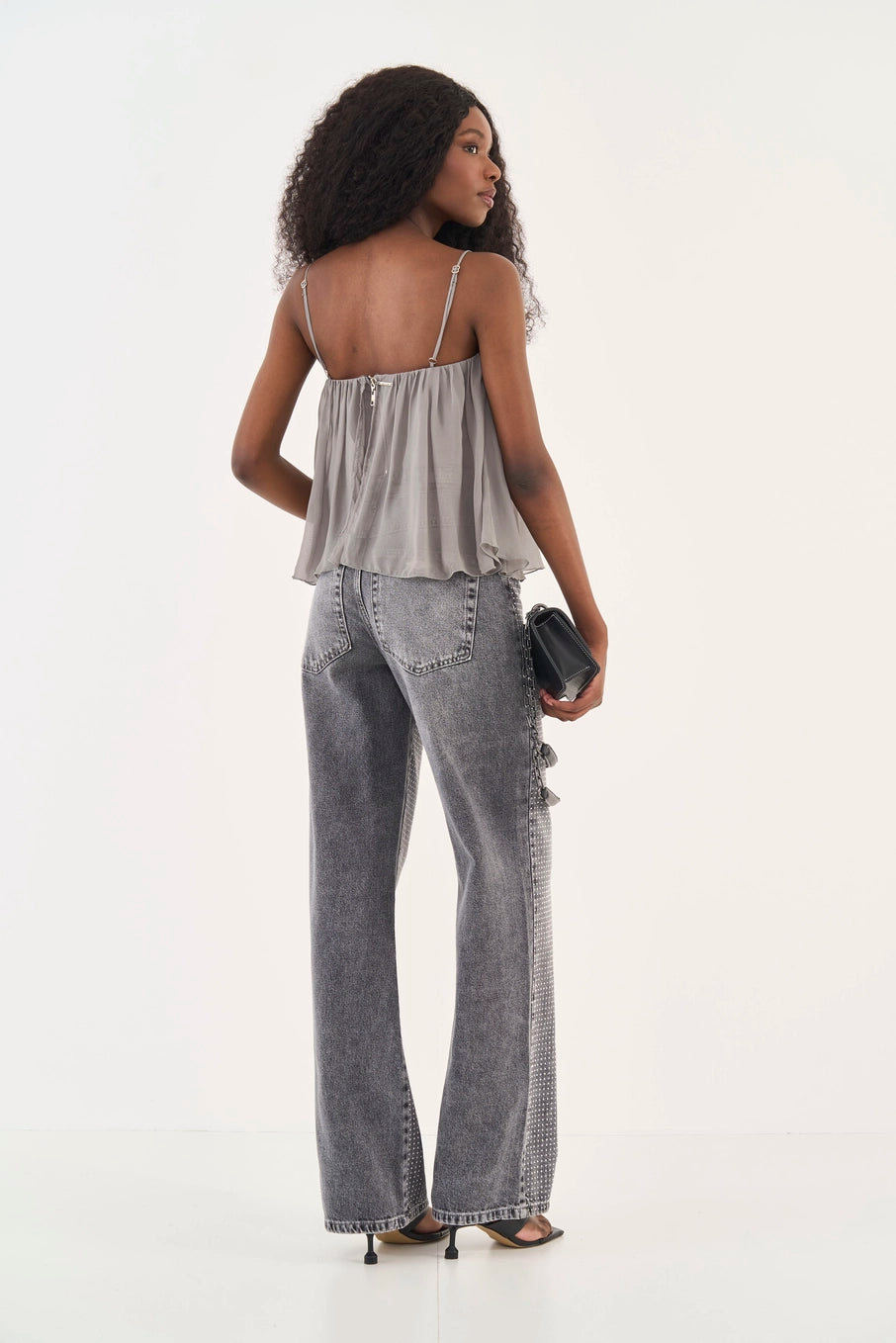 Calça Jeans Wide Leg com Brilhos