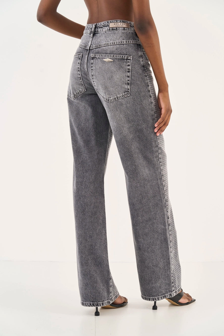 Calça Jeans Wide Leg com Brilhos
