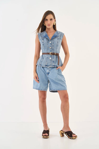 Colete Jeans Acinturado
