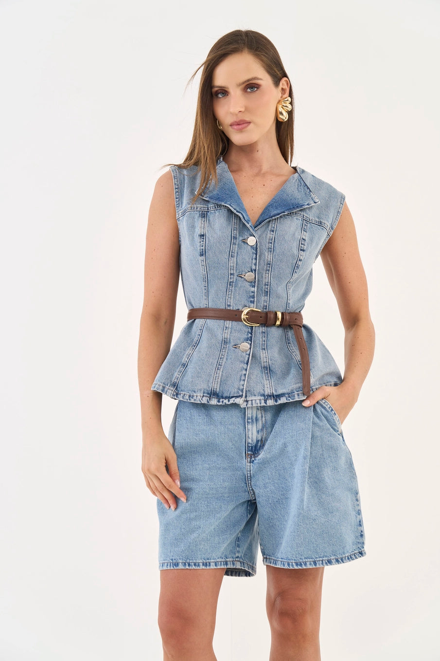 Colete Jeans Acinturado