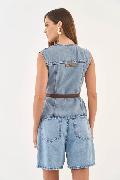 Colete Jeans Acinturado