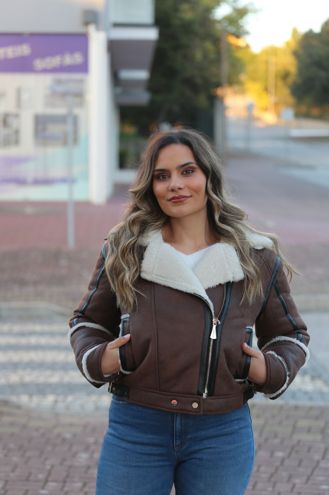 Casaco Aviador com Forro Aconchegante – Castanho