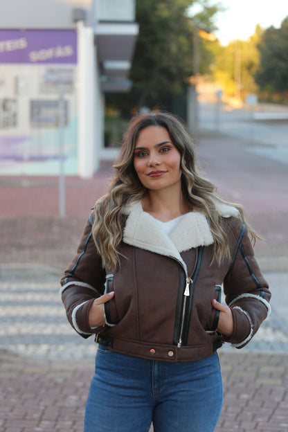 Casaco Aviador com Forro Aconchegante – Castanho