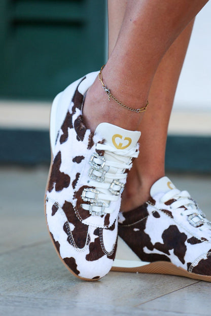 Sapatilhas Animal Print Cow com Aplicações de Brilho