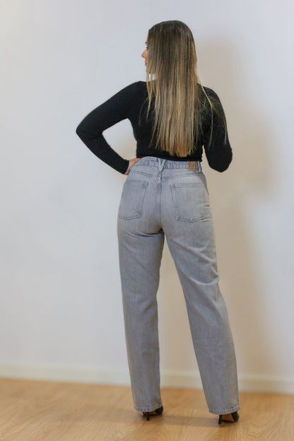 Calça jeans PHEBE de cintura média com tachas - jeans cinza