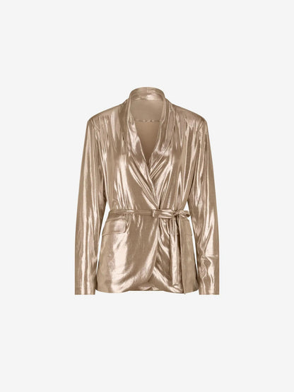 Blazer com visual metálico e cinto de amarrar