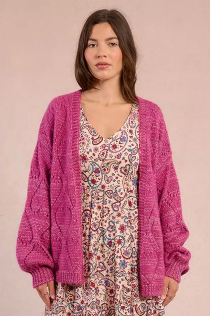 Cardigã aberto com estampa de corações