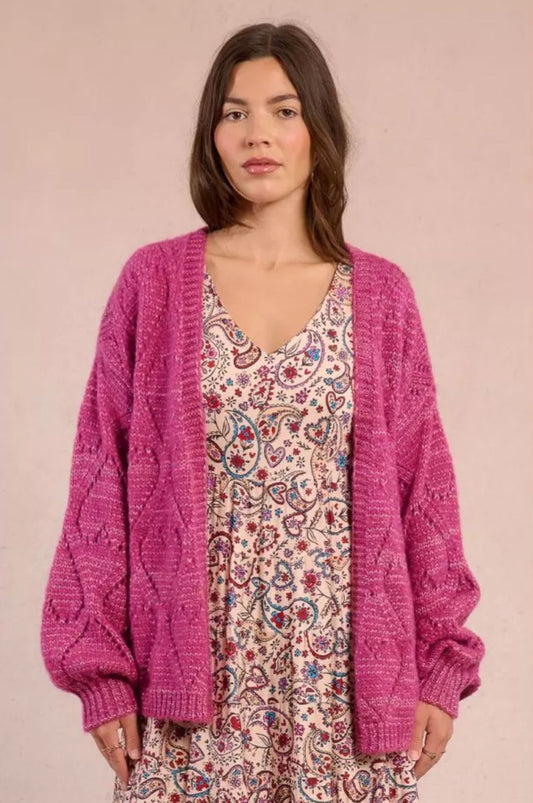 Cardigã aberto com estampa de corações