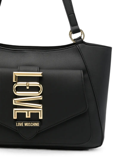 Mala de Ombro Preta com Logótipo Dourado – Love Moschino