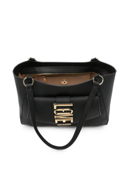 Mala de Ombro Preta com Logótipo Dourado – Love Moschino