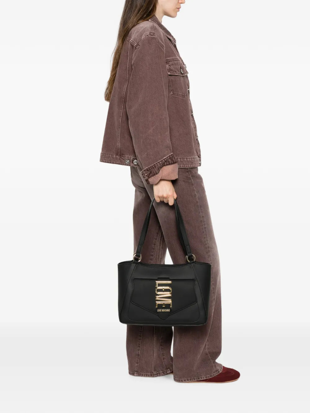 Mala de Ombro Preta com Logótipo Dourado – Love Moschino