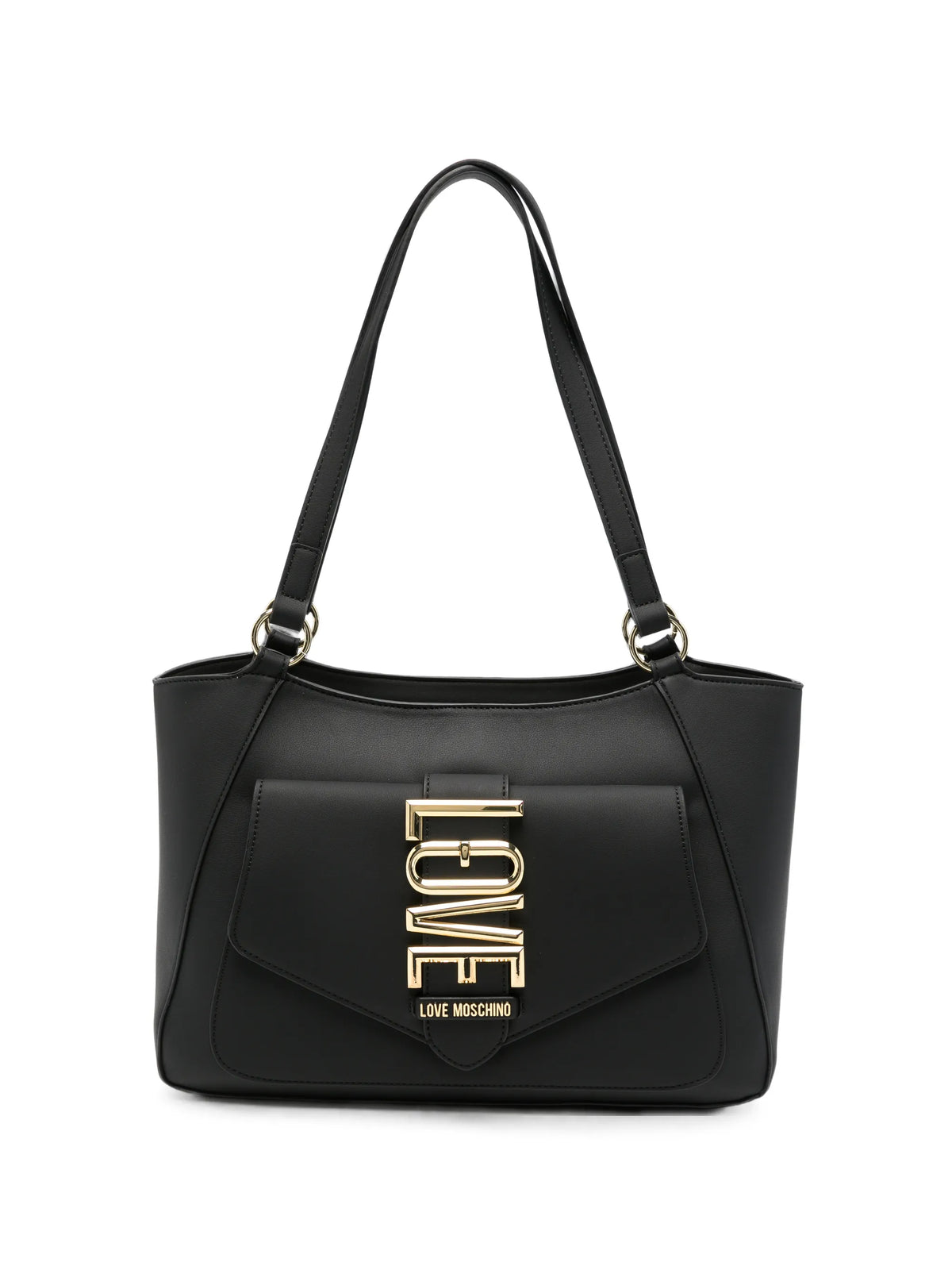 Mala de Ombro Preta com Logótipo Dourado – Love Moschino
