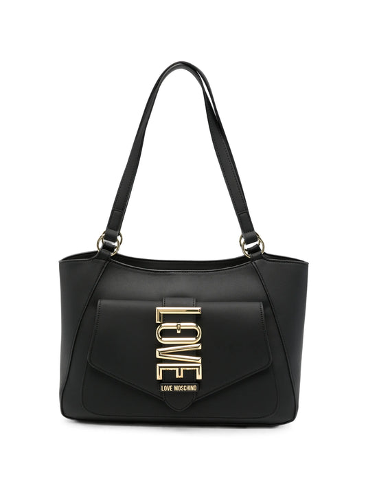 Mala de Ombro Preta com Logótipo Dourado – Love Moschino