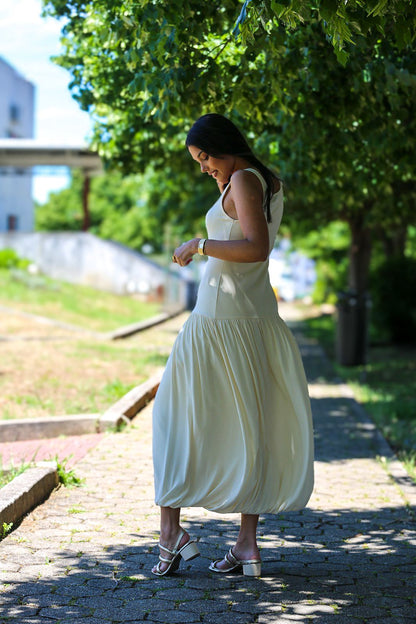 Vestido Midi Creme Fluido