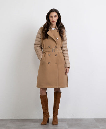 Casaco Midi Bicolor com Mangas Acolchoadas e Capuz