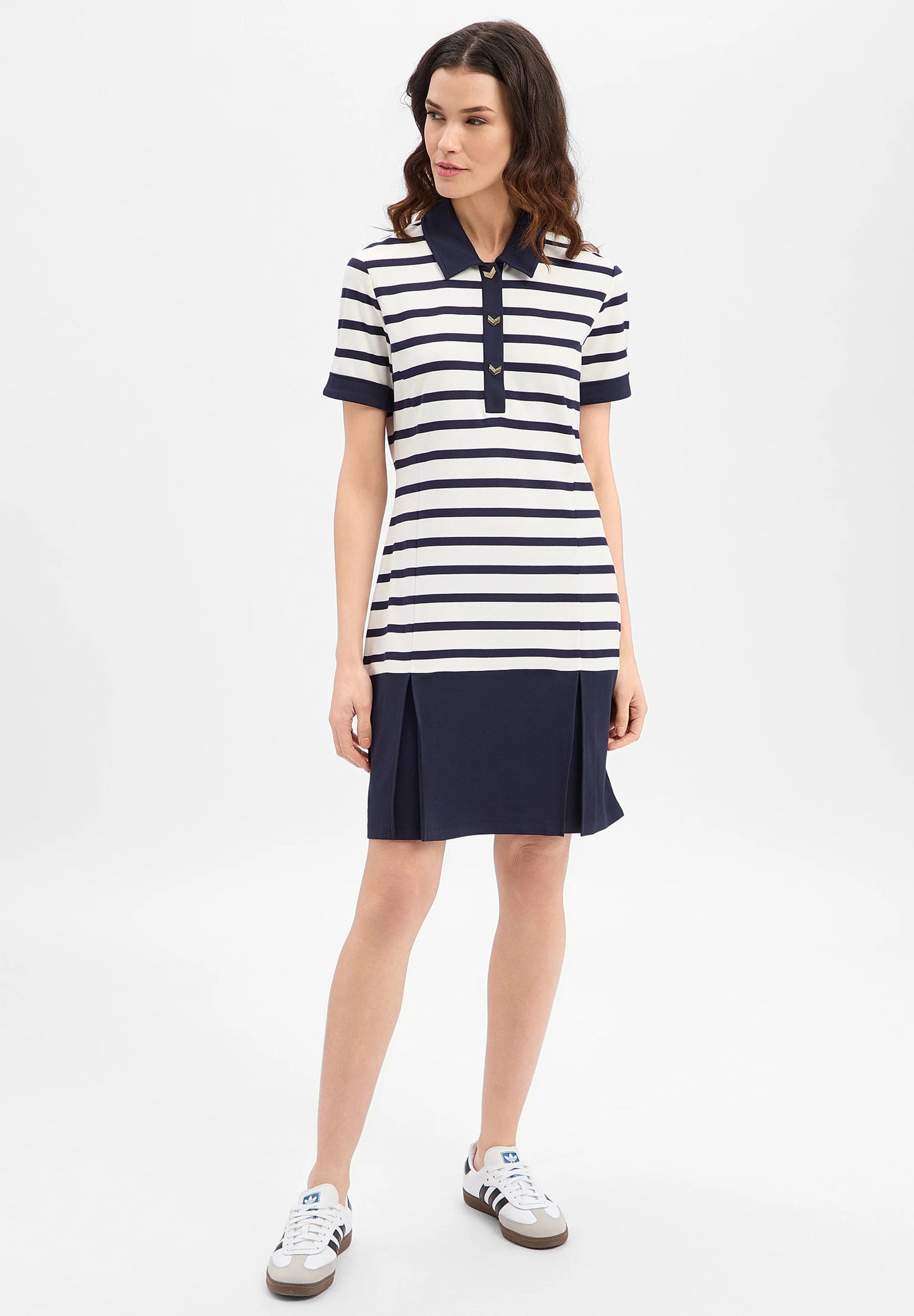 Vestido Manga Curat Riscas Azul e Branco