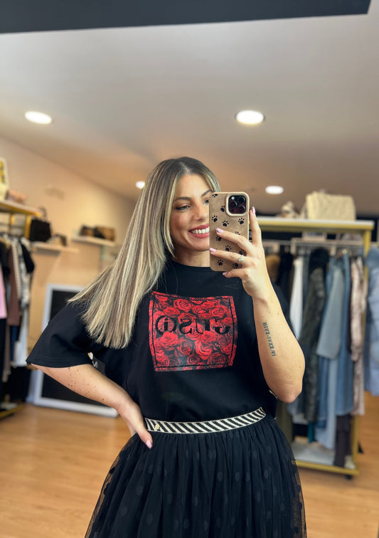 T-shirt Preta Rose Script