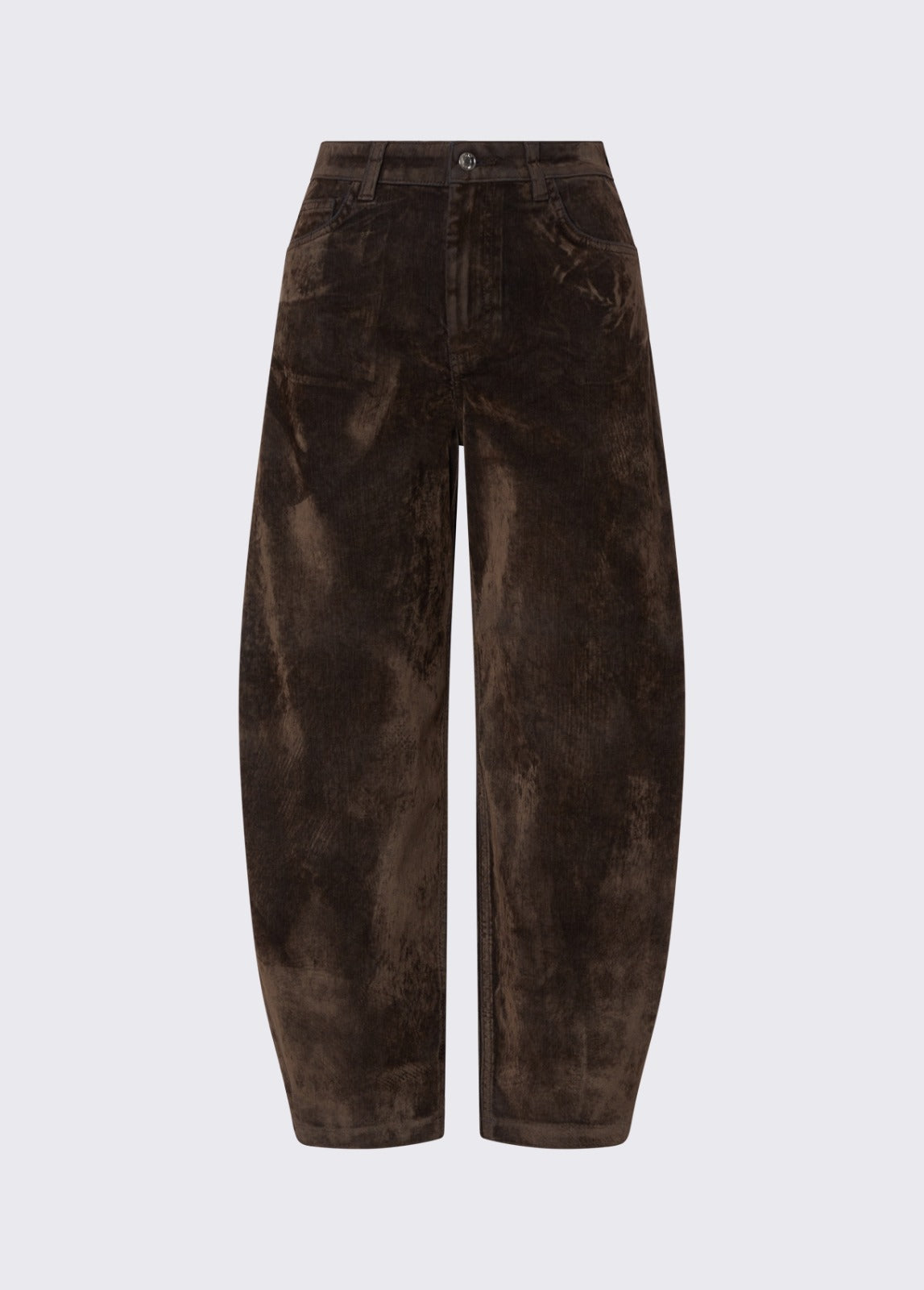 Calça Castanha Efeito Camurça de Cintura Subida
