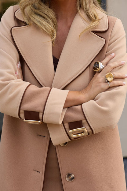 ✨ Casaco Longo de Fazenda Camel — Edição Premium