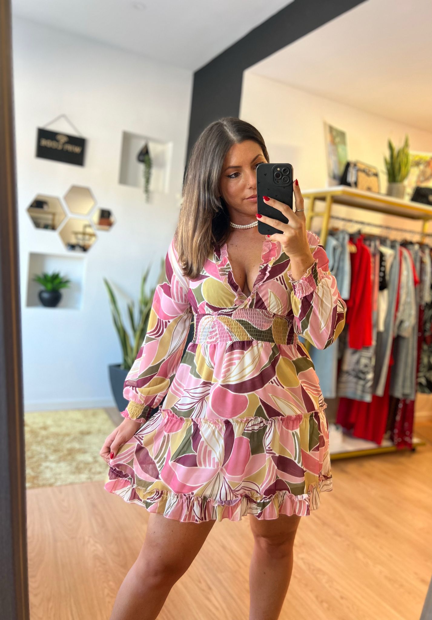 Vestido estampado com cós elástico
