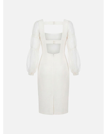 Vestido com manga abalonada em organza