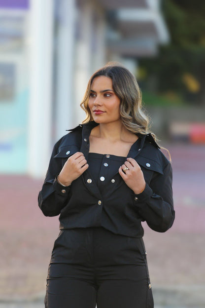✨ Conjunto Black Button — Camisa + Top + Calça