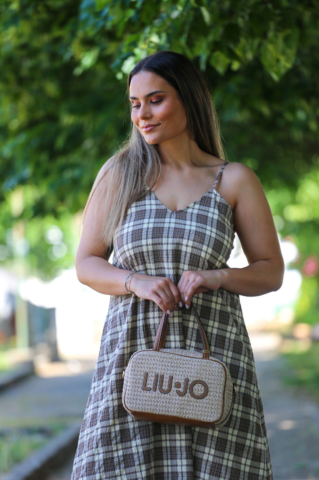 Vestido Midi Xadrez Castanho
