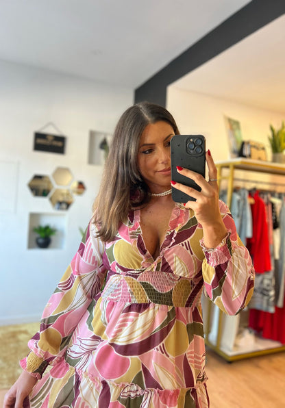 Vestido estampado com cós elástico