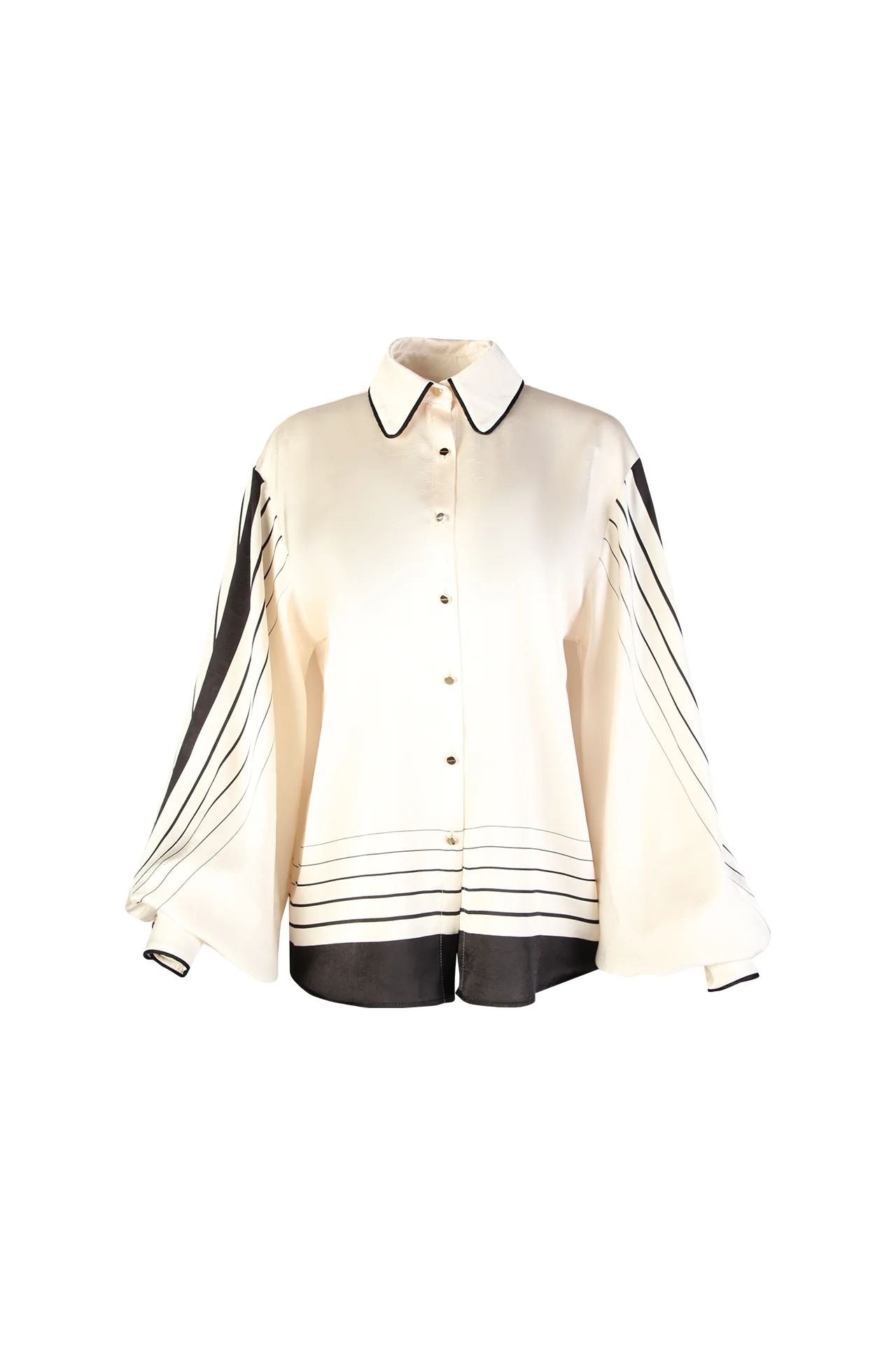 Conjunto Feminino em Seda Off-White com Detalhes em Preto